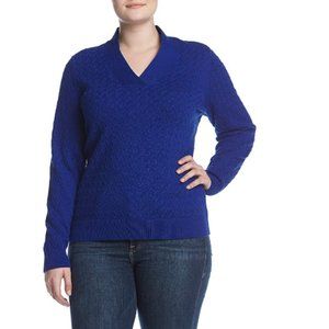 Womens Studio Works Basket Weave Knit Sweater V-Neck Royal Blue Size 2X  NWT